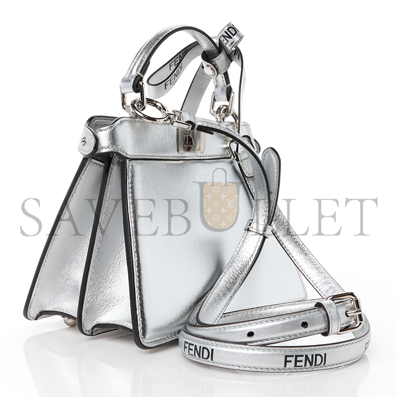 F**di x marc jacobs vitello catalan mirror petite peekaboo i see u satchel argento (20*15*11cm)